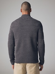 Grey Regular Fit Textured Zip Neck Jumper with Wool - Image 3 of 8
