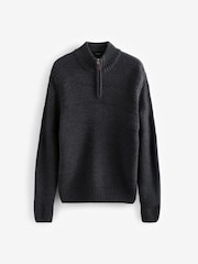 Grey Regular Fit Textured Zip Neck Jumper with Wool - Image 6 of 8