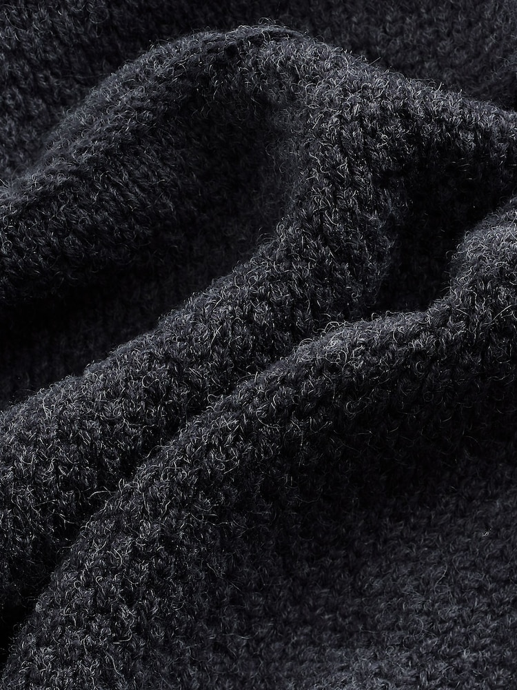 Grey Regular Fit Textured Zip Neck Jumper with Wool - Image 8 of 8