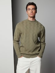 Green Regular Fit Soft Touch Premium Knitted Texture Crew Jumper - Image 1 of 7