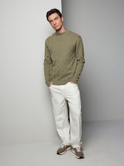 Green Regular Fit Soft Touch Premium Knitted Texture Crew Jumper - Image 2 of 7