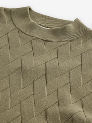 Green Regular Fit Soft Touch Premium Knitted Texture Crew Jumper - Image 7 of 7