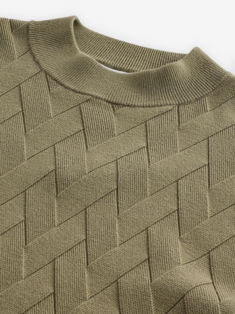 Green Regular Fit Soft Touch Premium Knitted Texture Crew Jumper - Image 7 of 7