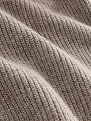 Neutral Relaxed Fit Textured Quarter Zip Neck Jumper with Wool - Image 9 of 9