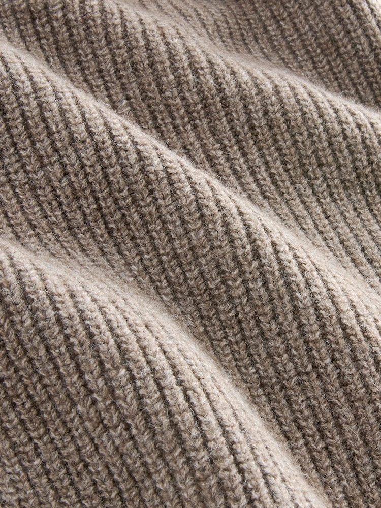Neutral Relaxed Fit Textured Quarter Zip Neck Jumper with Wool - Image 9 of 9