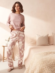 Pink Leaf 100% Cotton Long Sleeve Pyjamas - Image 1 of 8