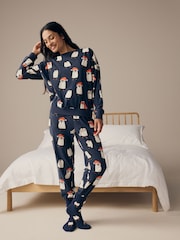 Navy Blue Matching Family Womens Christmas Penguin Pyjamas - Image 2 of 10
