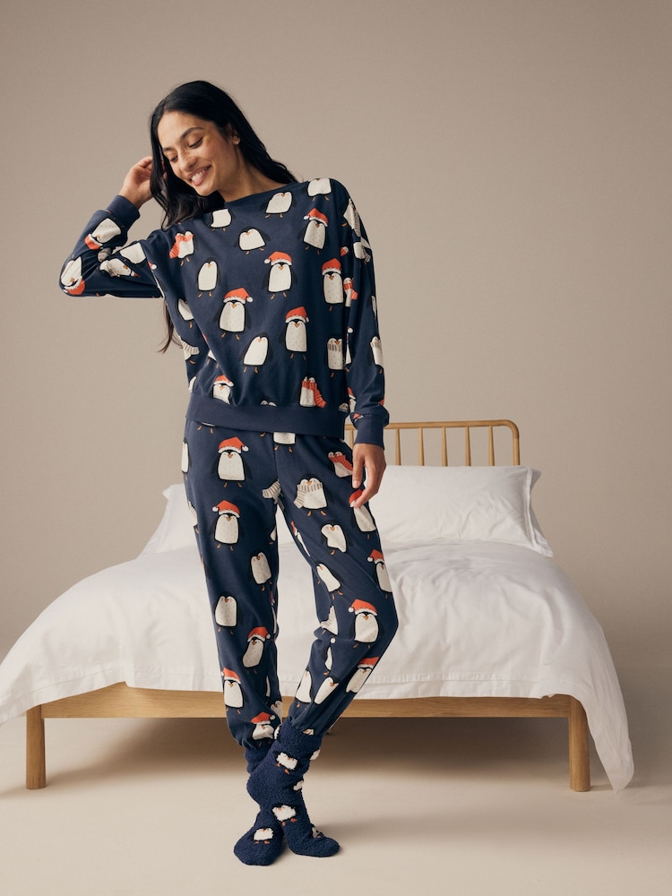 Navy Blue Matching Family Womens Christmas Penguin Pyjamas - Image 2 of 10