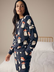 Navy Blue Matching Family Womens Christmas Penguin Pyjamas - Image 4 of 10