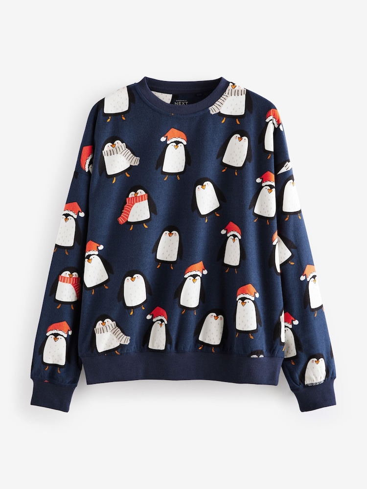 Navy Blue Matching Family Womens Christmas Penguin Pyjamas - Image 6 of 10