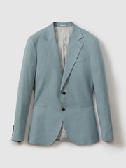 Reiss Aqua Blue Kin Single-Breasted Linen Suit Blazer Slim Fit - Image 2 of 6
