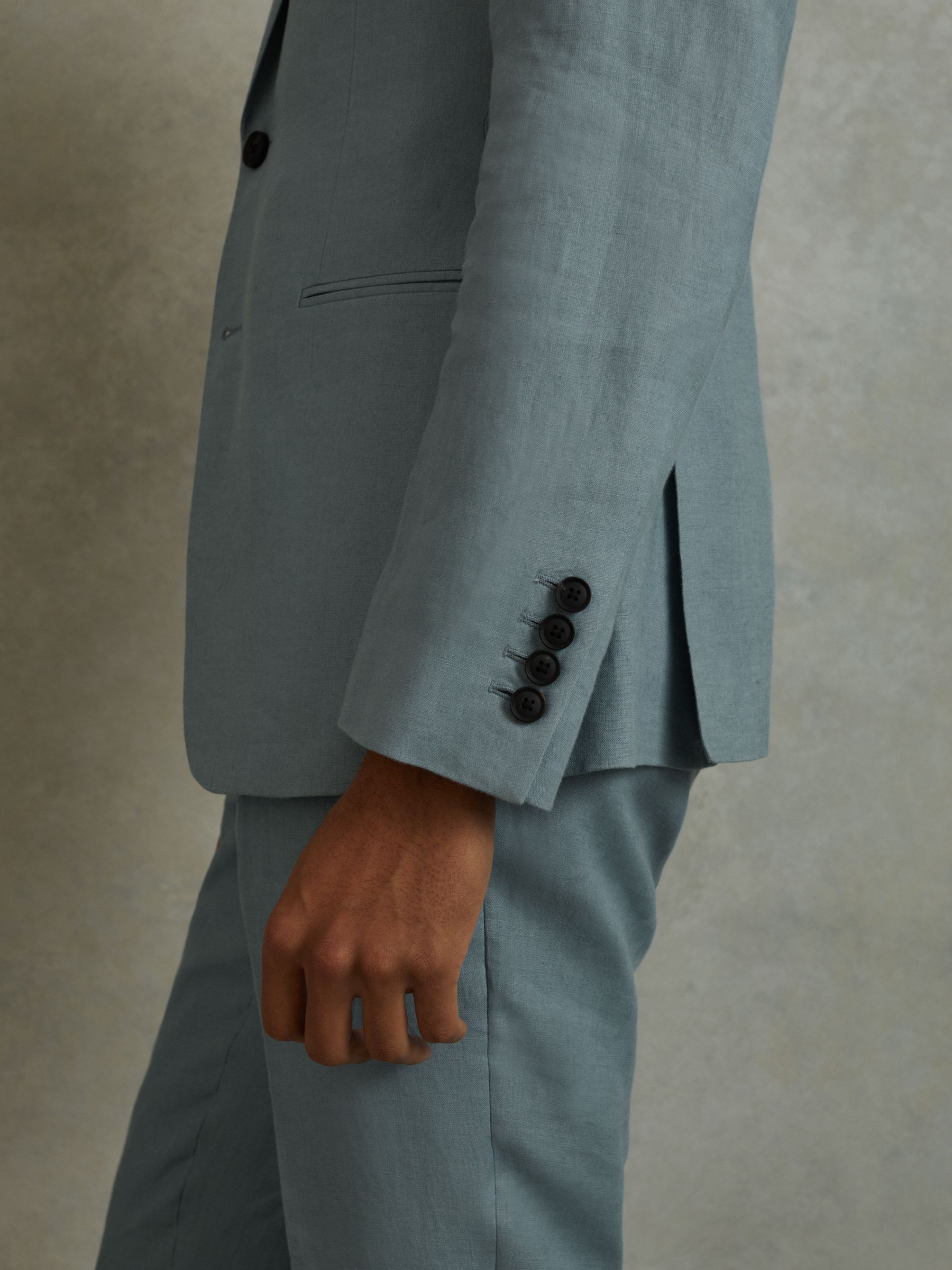 Buy Reiss Aqua Blue Kin Single-Breasted Linen Suit Blazer Slim Fit from ...
