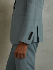 Reiss Aqua Blue Kin Single-Breasted Linen Suit Blazer Slim Fit - Image 3 of 6