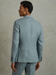 Reiss Aqua Blue Kin Single-Breasted Linen Suit Blazer Slim Fit - Image 4 of 6
