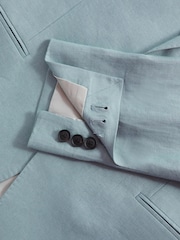 Reiss Aqua Blue Kin Single-Breasted Linen Suit Blazer Slim Fit - Image 5 of 6
