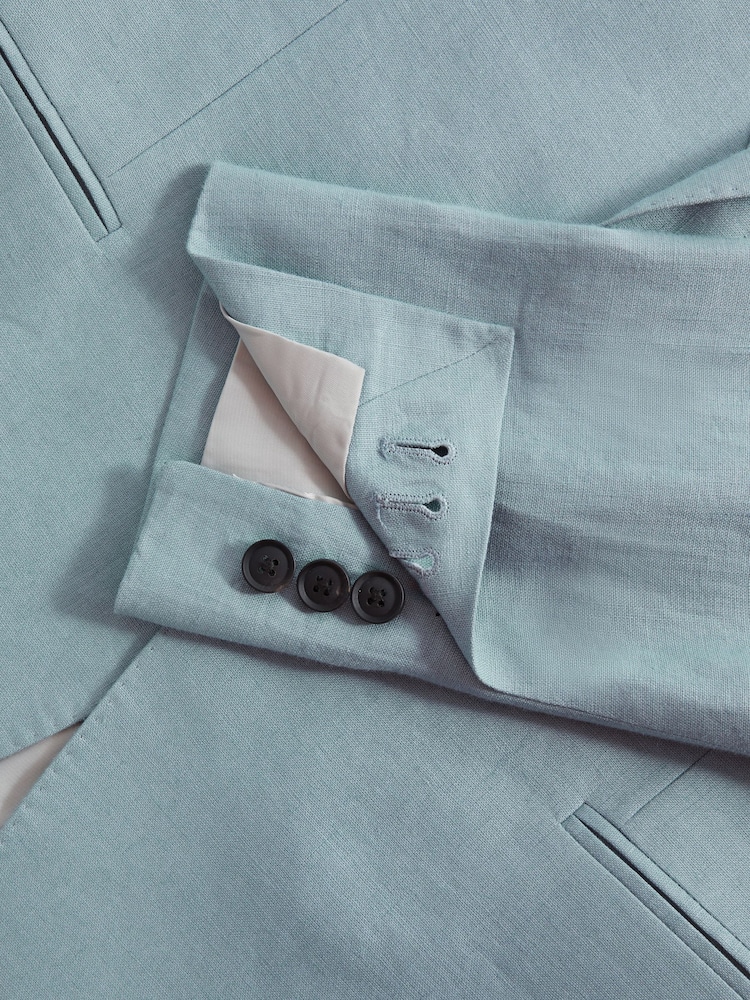 Reiss Aqua Blue Kin Single-Breasted Linen Suit Blazer Slim Fit - Image 5 of 6