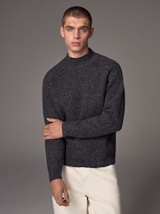 Charcoal Grey Regular Fit Premium Soufflé Crew Jumper with Wool - Image 1 of 7