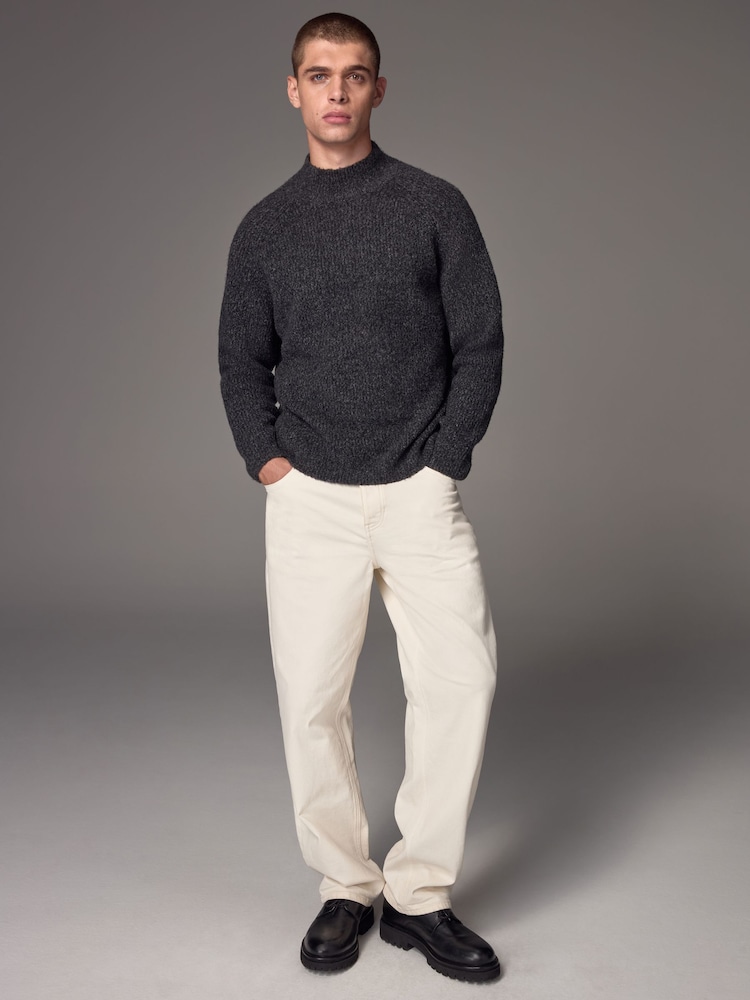 Charcoal Grey Regular Fit Premium Soufflé Crew Jumper with Wool - Image 2 of 7