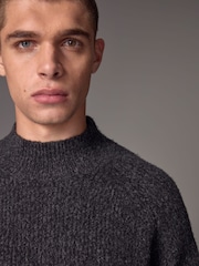 Charcoal Grey Regular Fit Premium Soufflé Crew Jumper with Wool - Image 4 of 7