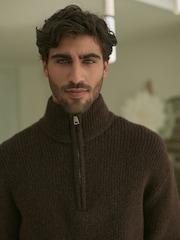 Burgundy Red Relaxed Fit Premium Soft Touch Quarter Zip Jumper with Wool - Image 1 of 8