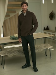 Burgundy Red Relaxed Fit Premium Soft Touch Quarter Zip Jumper with Wool - Image 2 of 8