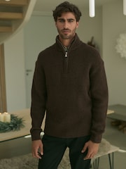 Burgundy Red Relaxed Fit Premium Soft Touch Quarter Zip Jumper with Wool - Image 3 of 8