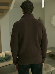Burgundy Red Relaxed Fit Premium Soft Touch Quarter Zip Jumper with Wool - Image 4 of 8
