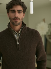 Burgundy Red Relaxed Fit Premium Soft Touch Quarter Zip Jumper with Wool - Image 5 of 8
