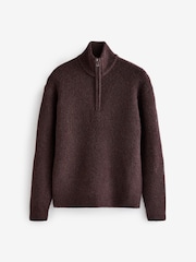 Burgundy Red Relaxed Fit Premium Soft Touch Quarter Zip Jumper with Wool - Image 6 of 8