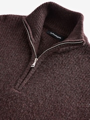 Burgundy Red Relaxed Fit Premium Soft Touch Quarter Zip Jumper with Wool - Image 7 of 8