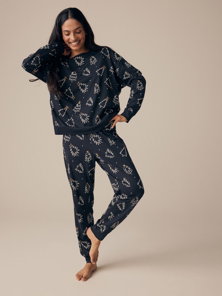Black/White Matching Family Womens Christmas Tree 100% Cotton Pyjamas - Image 1 of 9