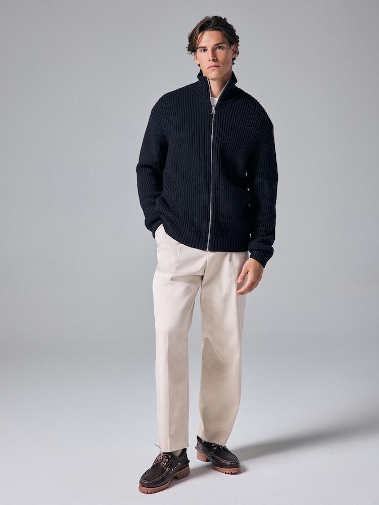 Mornarsko modra - v standardnem kroju Rib pulover with Wool - Slika 2 iz 7