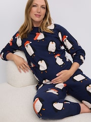 Navy Blue Matching Family Maternity Christmas Penguin Pyjamas - Image 1 of 10
