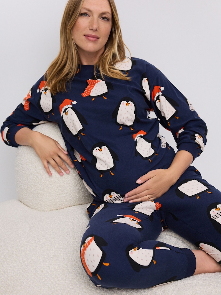 Navy Blue Matching Family Maternity Christmas Penguin Pyjamas - Image 1 of 10