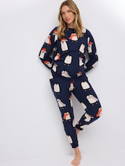 Navy Blue Matching Family Maternity Christmas Penguin Pyjamas - Image 2 of 10