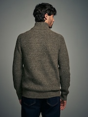 Green Relaxed Fit Textured Quarter Zip Neck Jumper with Wool - Image 2 of 7