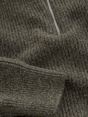 Green Relaxed Fit Textured Quarter Zip Neck Jumper with Wool - Image 7 of 7