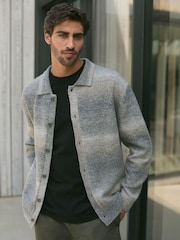 Grey Relaxed Fit Ombré Knit Shacket - Image 1 of 9