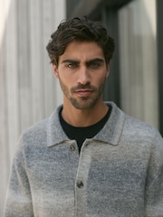 Grey Relaxed Fit Ombré Knit Shacket - Image 5 of 9