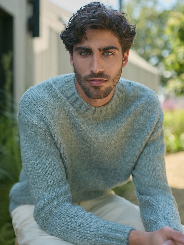 Blue Relaxed Fit Textured Jumper - Image 1 of 8