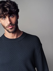 Mornarsko modra - v standardnem krogu Teksturiran pulover s TENCEL-om™ - Slika 1 iz 7