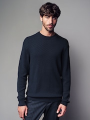 Mornarsko modra - v standardnem krogu Teksturiran pulover s TENCEL-om™ - Slika 3 iz 7