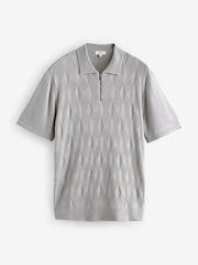 رمادي ثلجي - Regular Fit Textured Knit Quarter Zip Polo Shirt - صورة 6 من 8