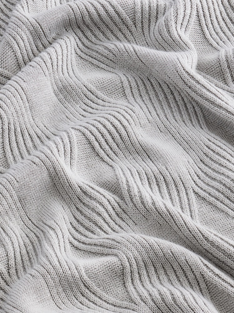 رمادي ثلجي - Regular Fit Textured Knit Quarter Zip Polo Shirt - صورة 8 من 8