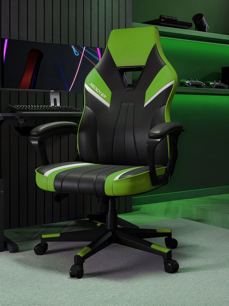 X Rocker Green Tempest Ergonomic PC Office Gaming Chair - Image 1 of 6 X Rocker Green Tempest Ergonomic PC Office Gaming Chair - Image 1 of 6