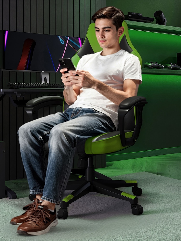 X Rocker Green Tempest Ergonomic PC Office Gaming Chair - Image 2 of 6 X Rocker Green Tempest Ergonomic PC Office Gaming Chair - Image 2 of 6