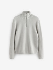 Ecru White Regular Fit Rib Quarter Zip Jumper with Wool - Image 7 of 9