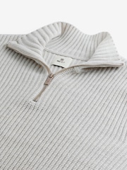 Ecru White Regular Fit Rib Quarter Zip Jumper with Wool - Image 9 of 9