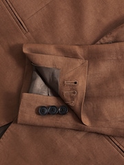 Reiss Tobacco Brown Kin Single-Breasted Linen Suit Blazer Slim Fit - Image 6 of 7