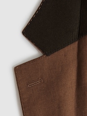 Reiss Tobacco Brown Kin Single-Breasted Linen Suit Blazer Slim Fit - Image 7 of 7